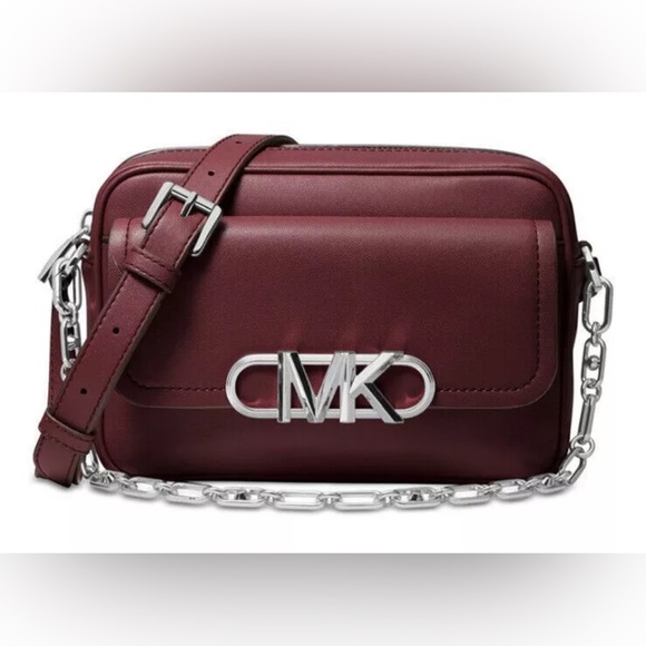 Michael Kors Leather Parker Chain Swag Camera Crossbody Merlot Red /Purple $398 - Picture 1 of 9